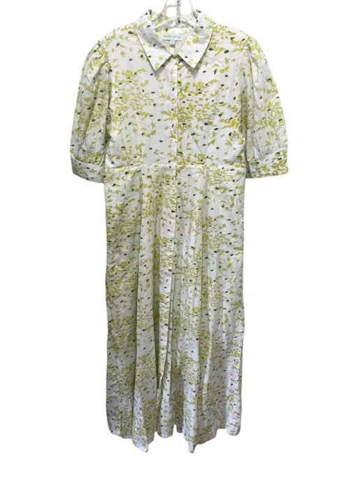 Julia Amory Size S White & Green Cotton 1/2 Sleeve Button Front Floral Dress White & Green / S