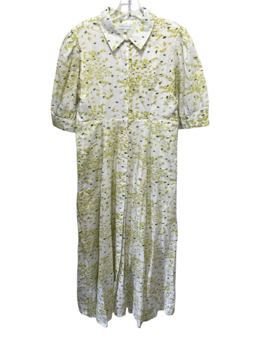 Julia Amory Size S White & Green Cotton 1/2 Sleeve Button Front Floral Dress White & Green / S