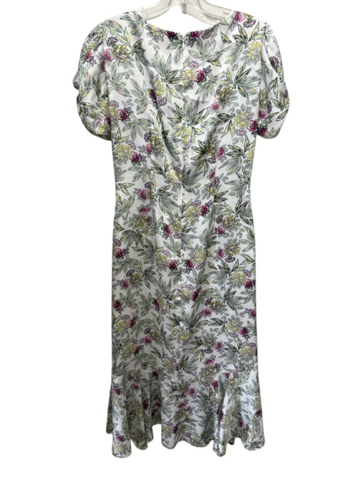 Cinq a Sept Size 8 White, Green & Pink Polyester Botanical Print V Neck Dress White, Green & Pink / 8
