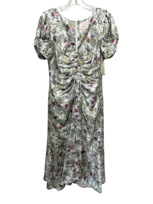 Cinq a Sept Size 8 White, Green & Pink Polyester Botanical Print V Neck Dress White, Green & Pink / 8