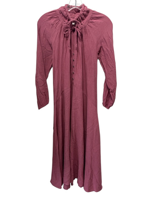 XiRENA Size XS Rose Pink Cotton Blend Long Sleeve Tie V Neck 1/4 Button Dress Rose Pink / XS