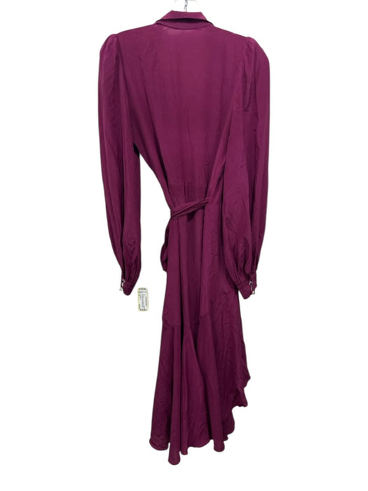 Anna Mason Size 10 Plum Purple Silk Long Balloon Sleeve Wrap Ruffle Detail Dress Plum Purple / 10