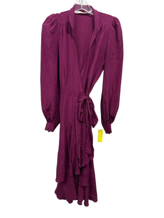 Anna Mason Size 10 Plum Purple Silk Long Balloon Sleeve Wrap Ruffle Detail Dress Plum Purple / 10
