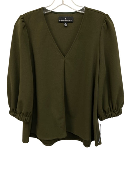 Pomander Place Size Small Olive Green Polyester Blend 3/4 Sleeve Split Neck Top Olive Green / Small