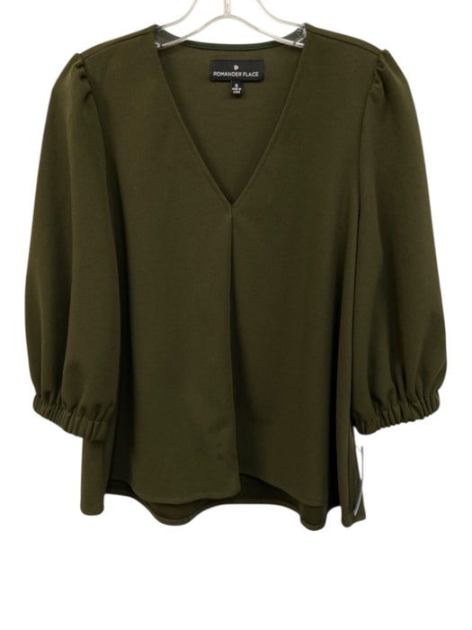 Pomander Place Size Small Olive Green Polyester Blend 3/4 Sleeve Split Neck Top Olive Green / Small
