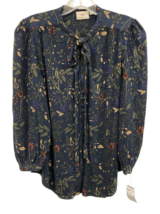 AG Adriano Goldschmied Size Small Navy, Green, Orange Rayon Blend Floral Top Navy, Green, Orange / Small