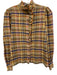 Sezane Size 38 brown, blue, orange Cotton Blend Long Sleeve Plaid Ruffle Top brown, blue, orange / 38