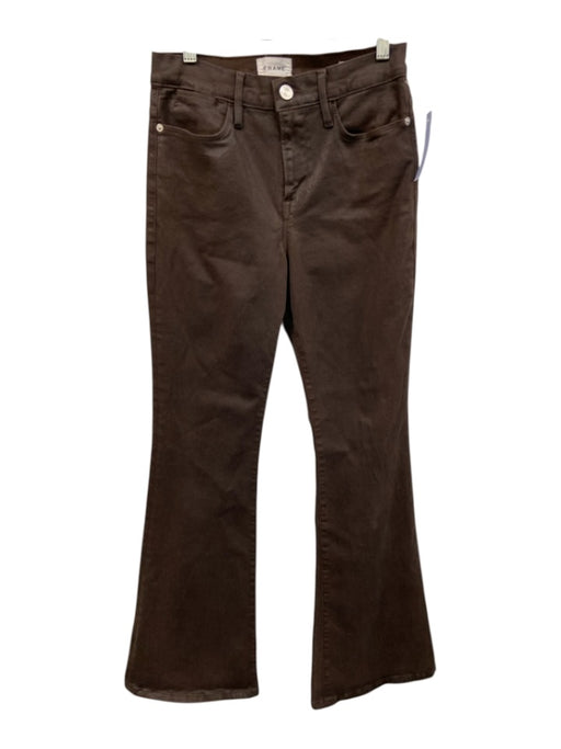 Frame Size 28 Dark Brown Cotton Denim High Rise Waxed Flare Jeans Dark Brown / 28