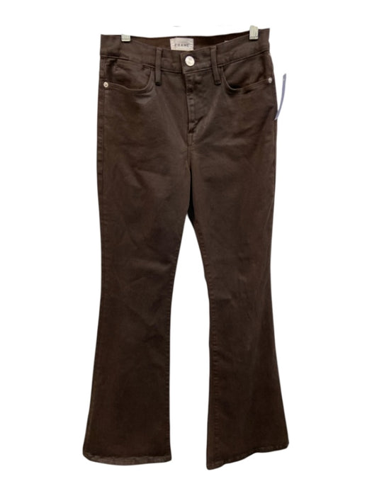 Frame Size 28 Dark Brown Cotton Denim High Rise Waxed Flare Jeans Dark Brown / 28