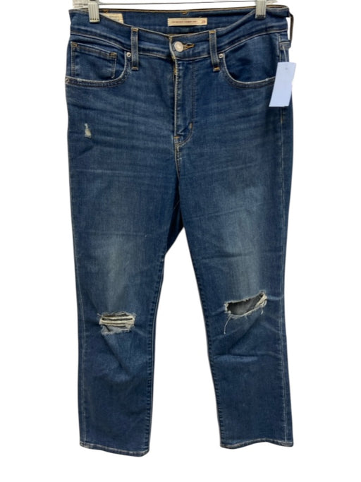 Levi's Size 28 Medium Wash Cotton Denim High Rise Distressed Straight Leg Jeans Medium Wash / 28