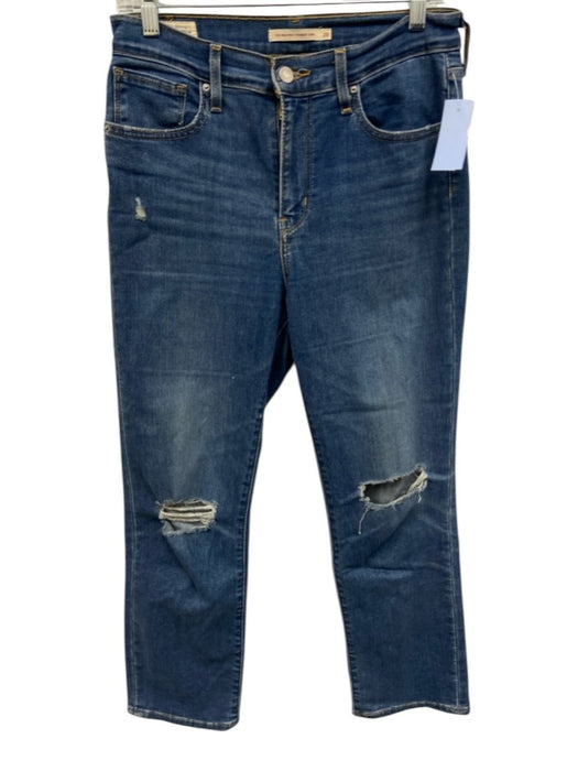 Levi's Size 28 Medium Wash Cotton Denim High Rise Distressed Straight Leg Jeans Medium Wash / 28
