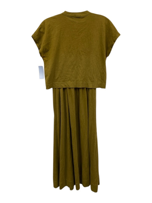 ME+EM Size 4 Olive Green Cotton Short Sleeve Gathered V Neck Midi Dress Olive Green / 4