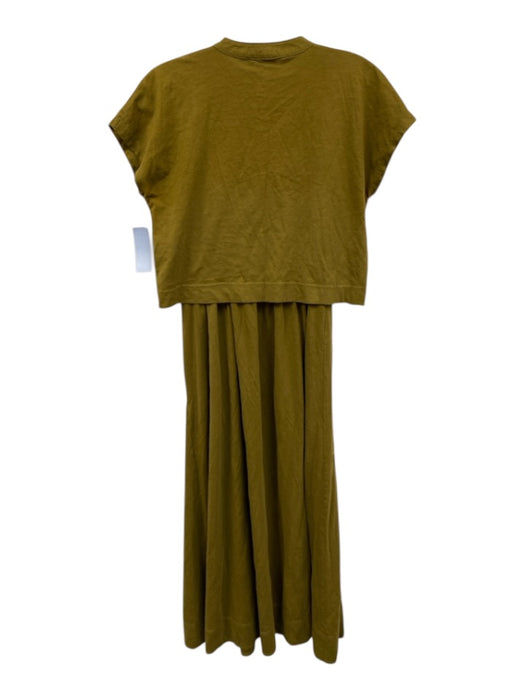 ME+EM Size 4 Olive Green Cotton Short Sleeve Gathered V Neck Midi Dress Olive Green / 4