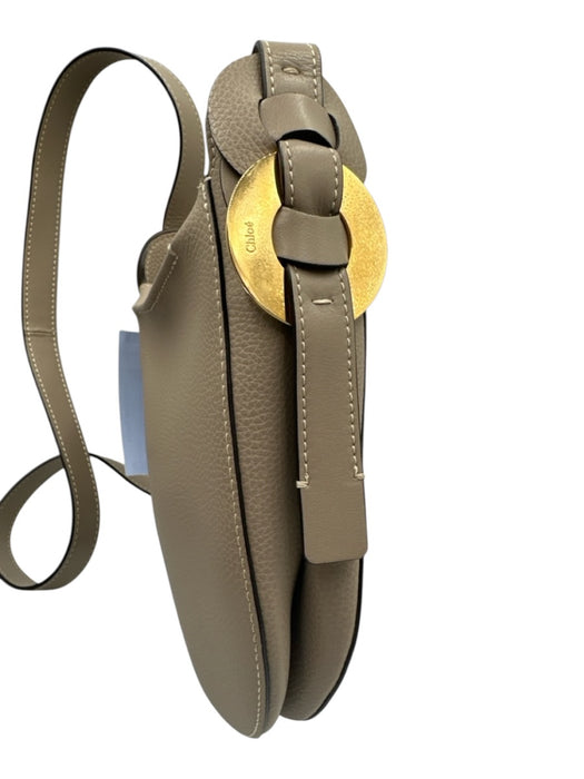Chloe Taupe Gray Leather Magnetic Closure Grained Gold Hardware Crossbody Bag Taupe Gray / Small