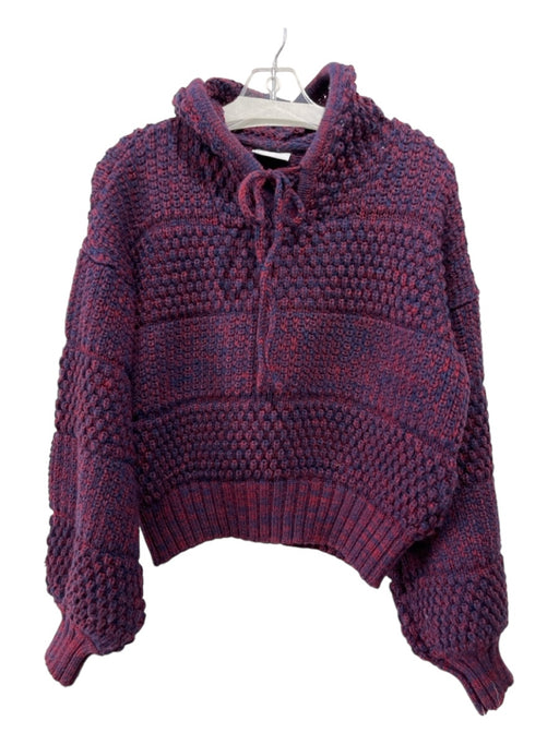 Rue Stiic Size M Red & Navy Print Acrylic Chunky Knit Hood Crop Sweater Red & Navy Print / M