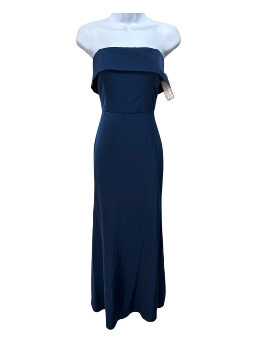 Lulus Size S Navy Blue Polyester Blend Satin Strapless Foldover column Gown Navy Blue / S