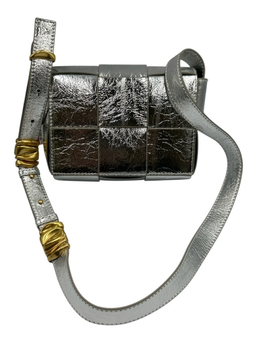 Tiffany & Fred Silver Leather Shiny Crinkle Crossbody Magnetic Flap Close Bag Silver / S