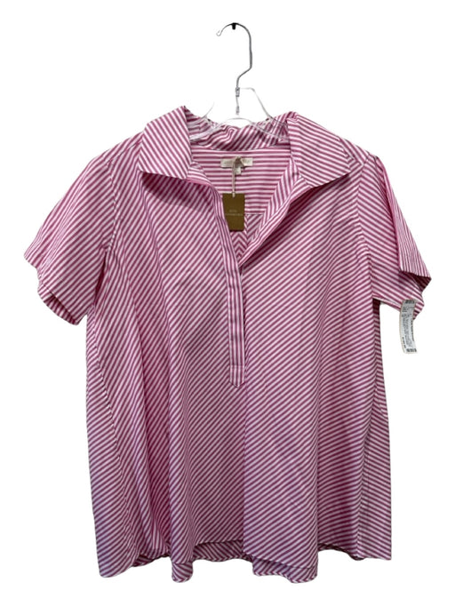 Ann Mashburn Size M Pink & White Poplin Cotton Stripe Collar Short Sleeve Top Pink & White / M