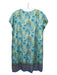 Bella Tu Size XL Green & Blue Print Cotton Floral V Neck Beaded Dress Green & Blue Print / XL