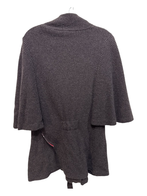 Neiman Marcus Size L Brown Cashmere Waffle Knit Short Sleeve Tie Front Cardigan Brown / L