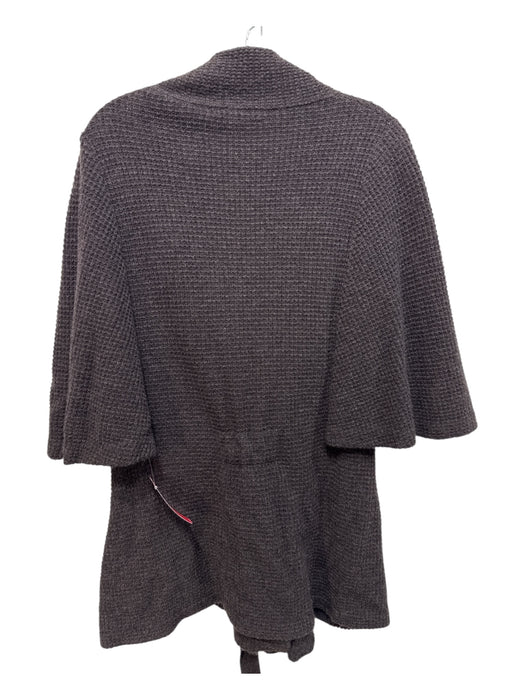Neiman Marcus Size L Brown Cashmere Waffle Knit Short Sleeve Tie Front Cardigan Brown / L