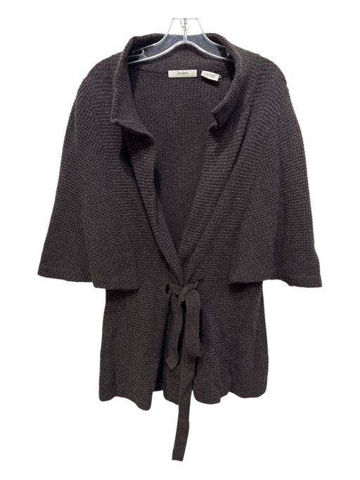 Neiman Marcus Size L Brown Cashmere Waffle Knit Short Sleeve Tie Front Cardigan Brown / L