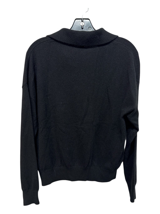 Saks Fifth Ave Size M Black Cashmere V Neck Collared Long Sleeve Sweater Black / M