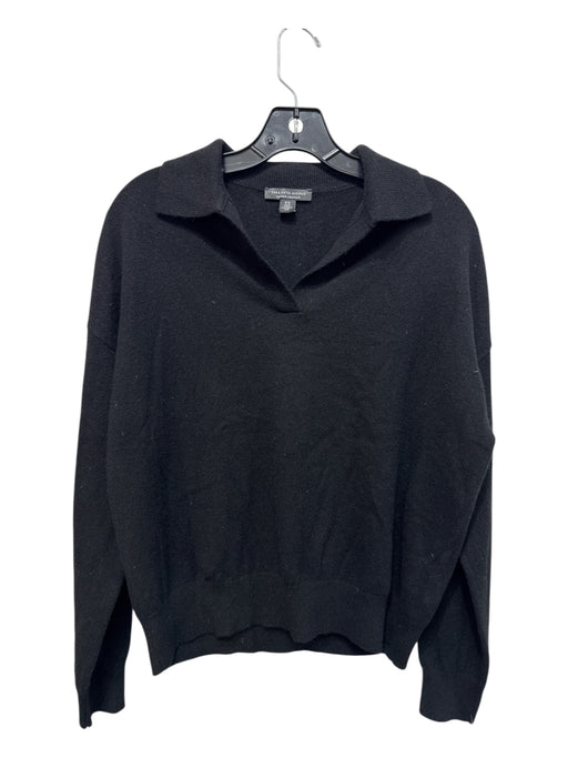 Saks Fifth Ave Size M Black Cashmere V Neck Collared Long Sleeve Sweater Black / M