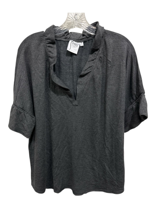 Finley Size M Gray Missing Fabric V Neck Ruffle Collar Half Sleeve Top Gray / M