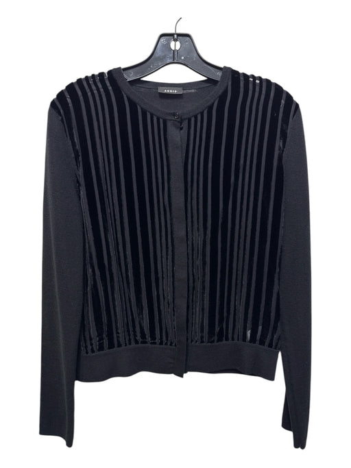 Akris Size Est L Black Cashmere Blend Button Down Velvet Stripe Cardigan Black / Est L