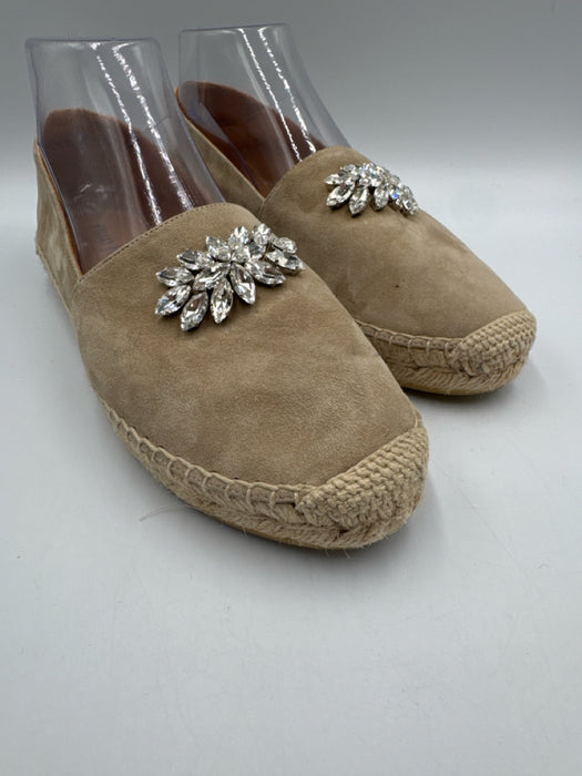 Miu Miu Shoe Size 38 Taupe & Beige Suede Crystal Embellished Detail Flats
