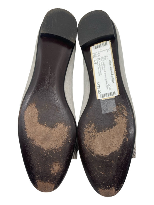 Salvatore Ferragamo Shoe Size 8.5 Light Gray & Brown Suede Bow Trim Flats Light Gray & Brown / 8.5