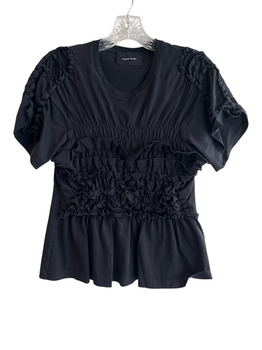 Simone Rocha Size Medium Black Cotton Short Sleeve Round Neck Ruffle Detail Top Black / Medium