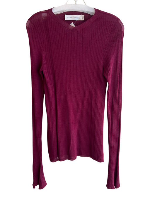Victoria Beckham Size Est Small Burgundy No Fabric Tag Ribbed Long Sleeve Top Burgundy / Est Small