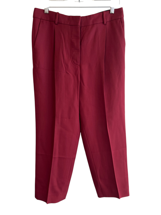 Victoria Beckham Size 8 Maroon Wool Button Fly Side Pocket Pleat Detail Pants Maroon / 8