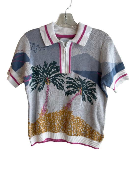 Cynthia Rowley Size Small Blue, Green & Multi Cotton Short Sleeve 1/4 Zip Top Blue, Green & Multi / Small