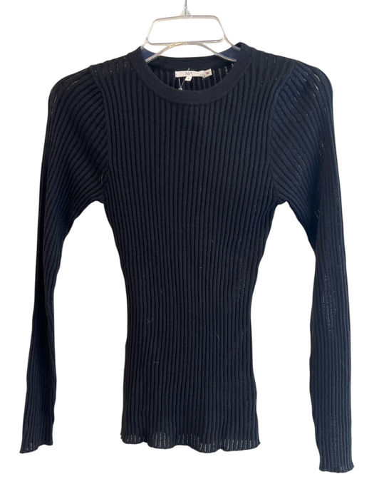 Nia Size S Black Acrylic Blend Long Sleeve Round Neck Ribbed Knit Top Black / S