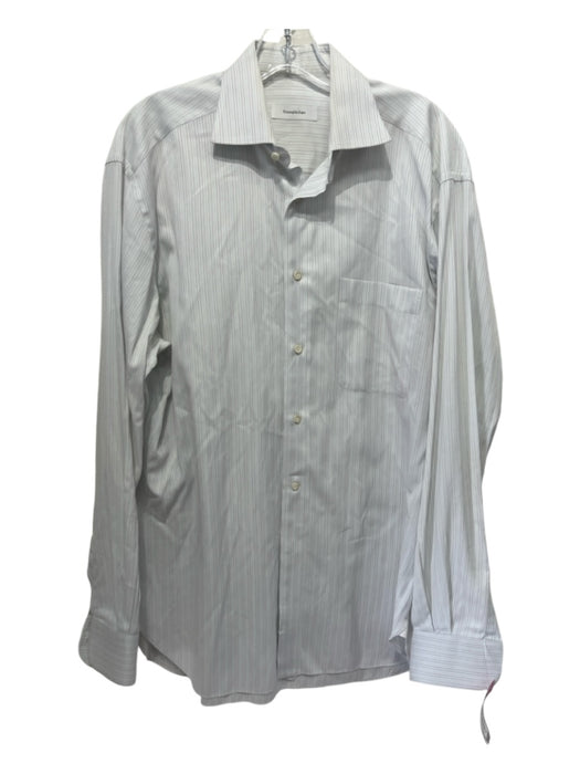 Zegna Size 15.5 White & Purple Cotton Striped Front Pocket Long Sleeve Shirt 15.5