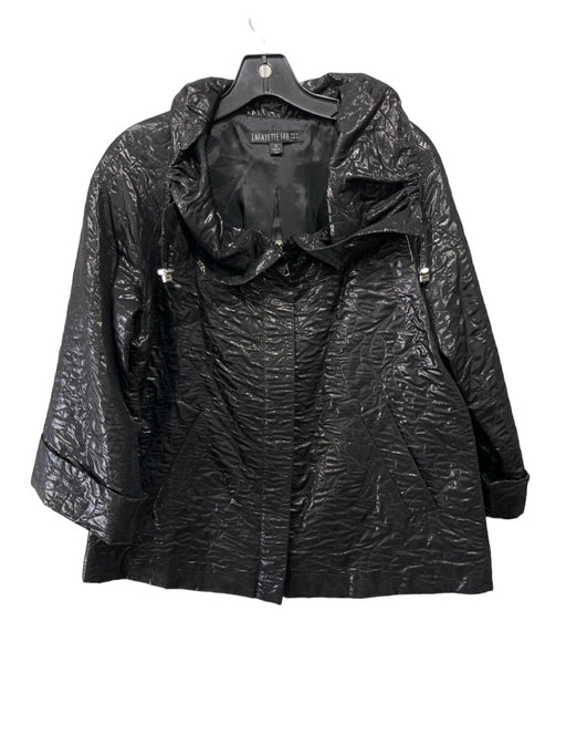 Lafayette 148 Size 4 Black Acetate Zip Up Drawstring 3/4 Sleeve Jacket Black / 4
