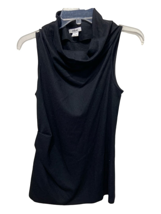 Helmut Lang Size Small Black Wool Side Ruching Cowl Mock Neck Sleeveless Top Black / Small