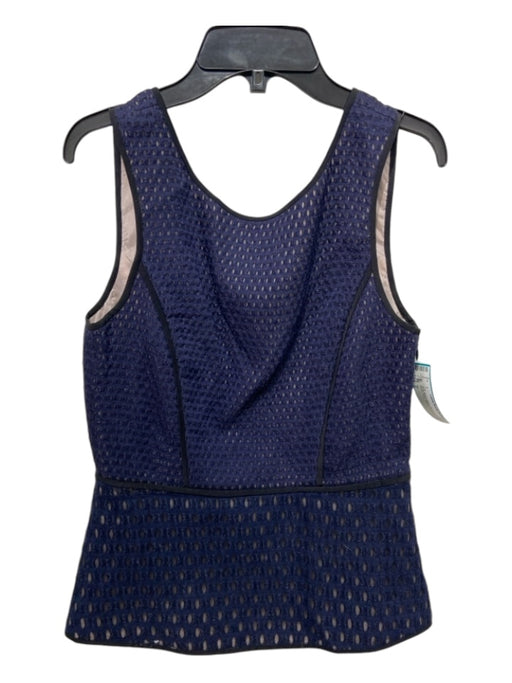 Tibi Size 2 Navy Blue & Black Wool & Polyamide Blend Tank Peplum Textured Top Navy Blue & Black / 2