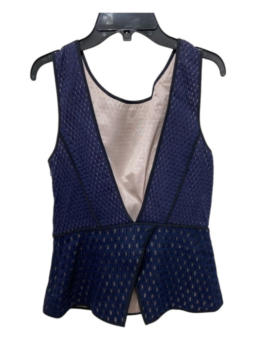 Tibi Size 2 Navy Blue & Black Wool & Polyamide Blend Tank Peplum Textured Top Navy Blue & Black / 2