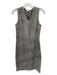 Elie Tahari Size 4 Gray Lamb Suede Tank Whipstitch Fringe V Neck Dress Gray / 4