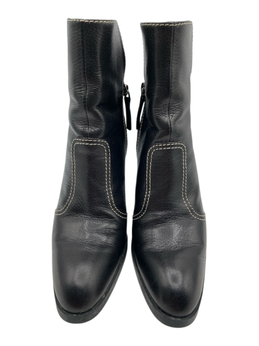 Tod's Shoe Size 6.5 Black Leather Contrast Stitch Ankle Stacked Heel Booties Black / 6.5