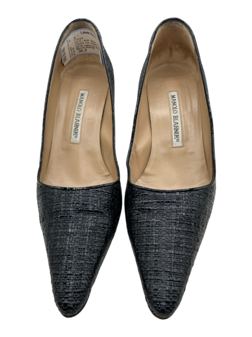 Manolo Blahnik Shoe Size 36.5 Black Woven Leather Pointed Toe Stiletto Pumps Black / 36.5