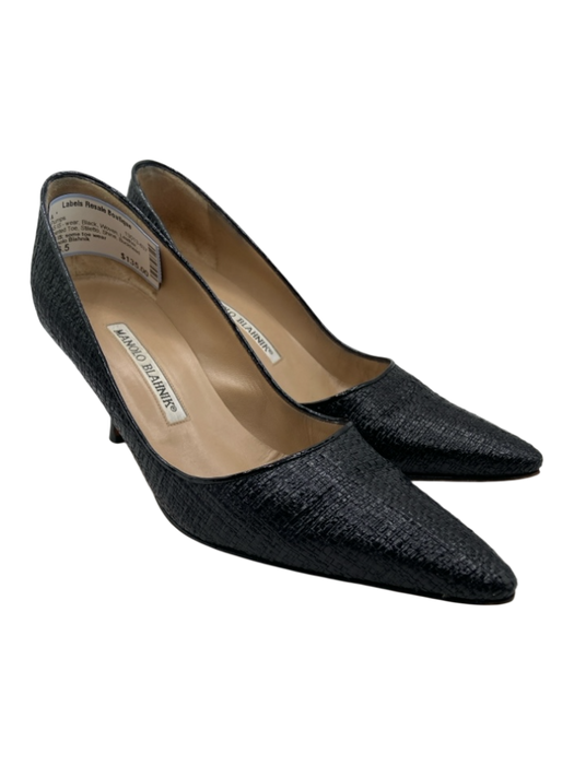 Manolo Blahnik Shoe Size 36.5 Black Woven Leather Pointed Toe Stiletto Pumps Black / 36.5