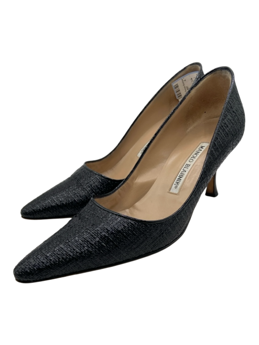 Manolo Blahnik Shoe Size 36.5 Black Woven Leather Pointed Toe Stiletto Pumps Black / 36.5