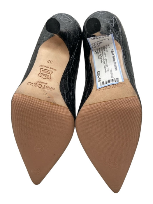 Jimmy Choo Shoe Size 37 Black Leather Pointed Toe Croc Embossed Pumps Black / 37