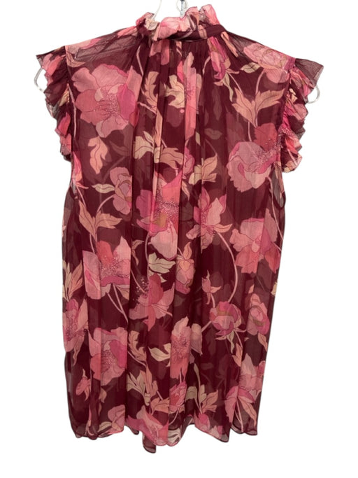 Zimmermann Size 0 Red, Pink, Yellow Silk Ruffle Cap Sleeve Floral Split Neck Top Red, Pink, Yellow / 0