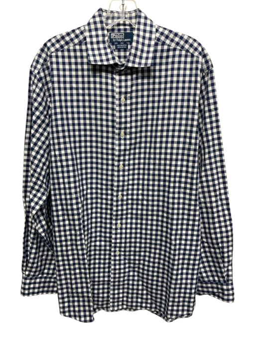 Polo Size L Blue & White Cotton Gingham Button up Men's Long Sleeve Shirt Blue & White / L